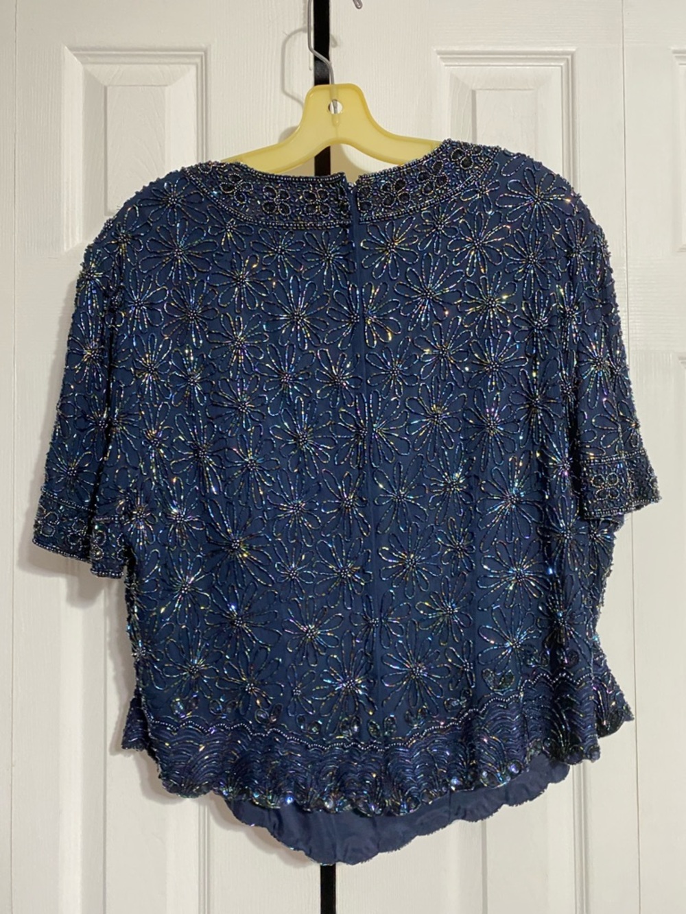 PRETTY Adrianna Papell Occasions navy blue Silk beaded shirt top blouse size 16W - Picture 5 of 10